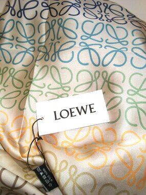 NWT Loewe Spain Large Rectangular Silk Scarf-Shawl Covered w Loewe Logo 70"x35"